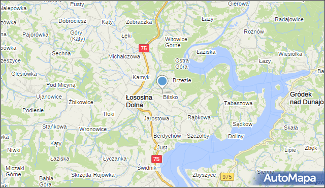 mapa Bilsko, Bilsko gmina Łososina Dolna na mapie Targeo